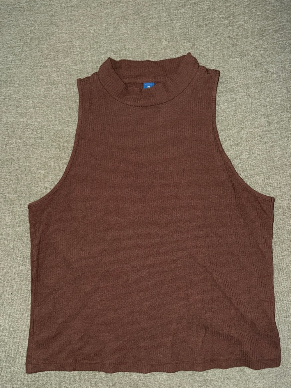 Sleeveless Mock Neck Ribbed Tank Top - Brown